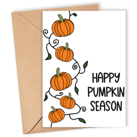 Fall card reading 'Happy Pumpkin Season'