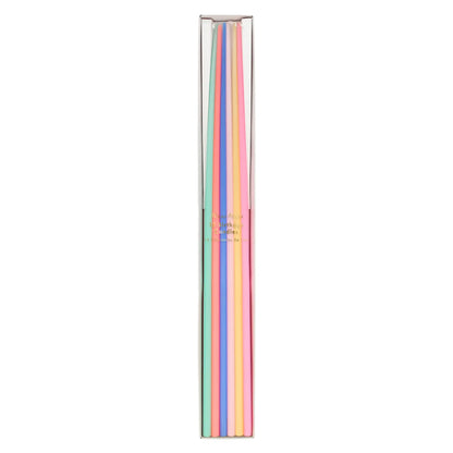 A set of six pastel-colored straws in a clear plastic tube package, featuring mint green, light blue, pink, orange, yellow, and lavender.