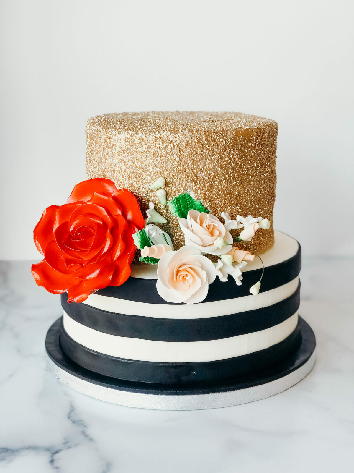 Gold Sparkle & Stripes Cake, 2 Tier