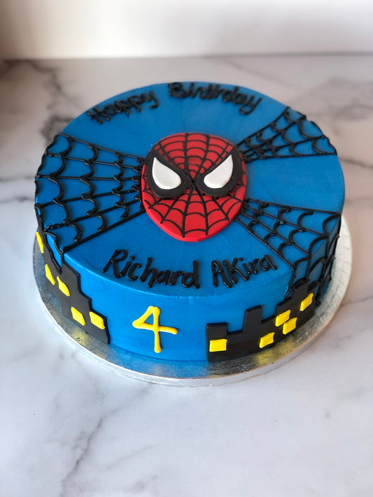 Spider-Man birthday cake with a sculpted character design