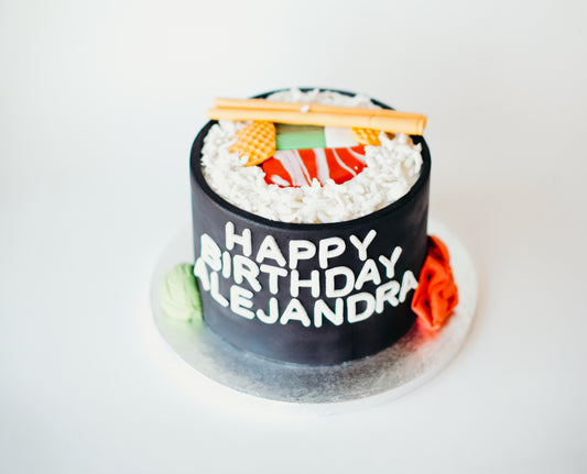 Cake decorated to look like a sushi platter
