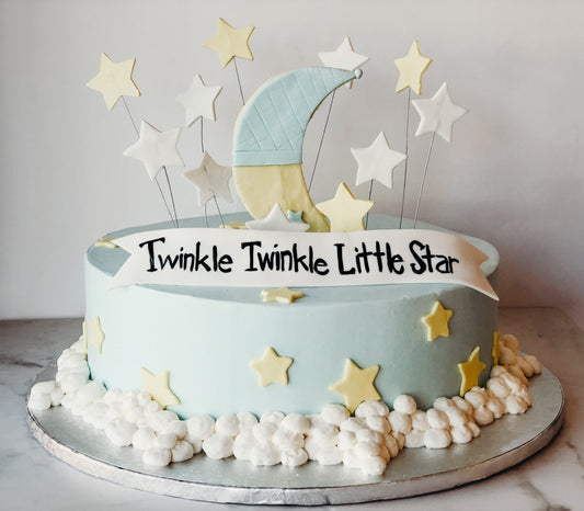 Cake decorated with a 3D twinkle twinkle little star design