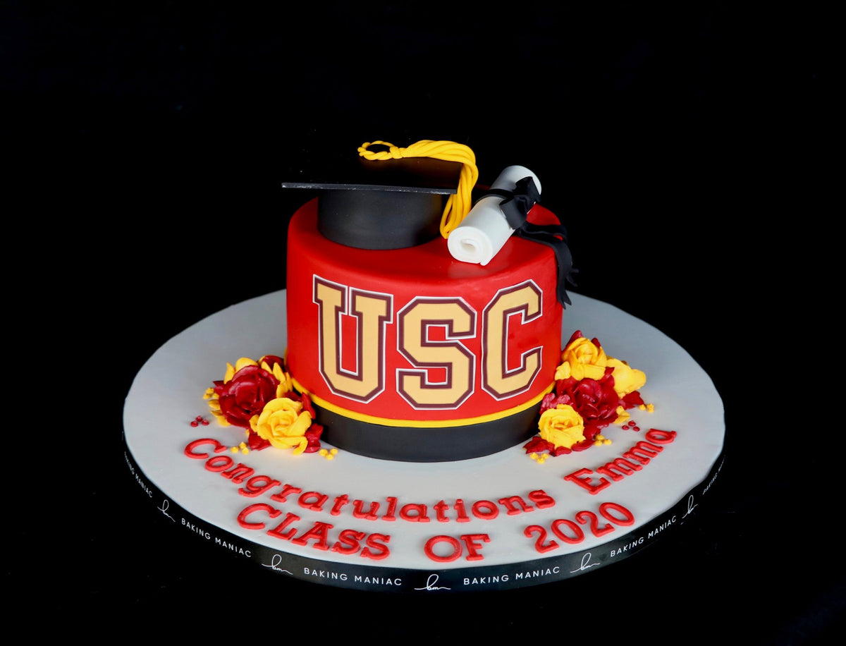 Graduation cake decorated with USC school colors