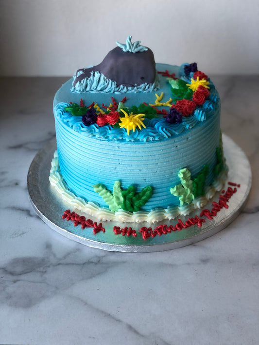 Custom cake decorated with a whale design