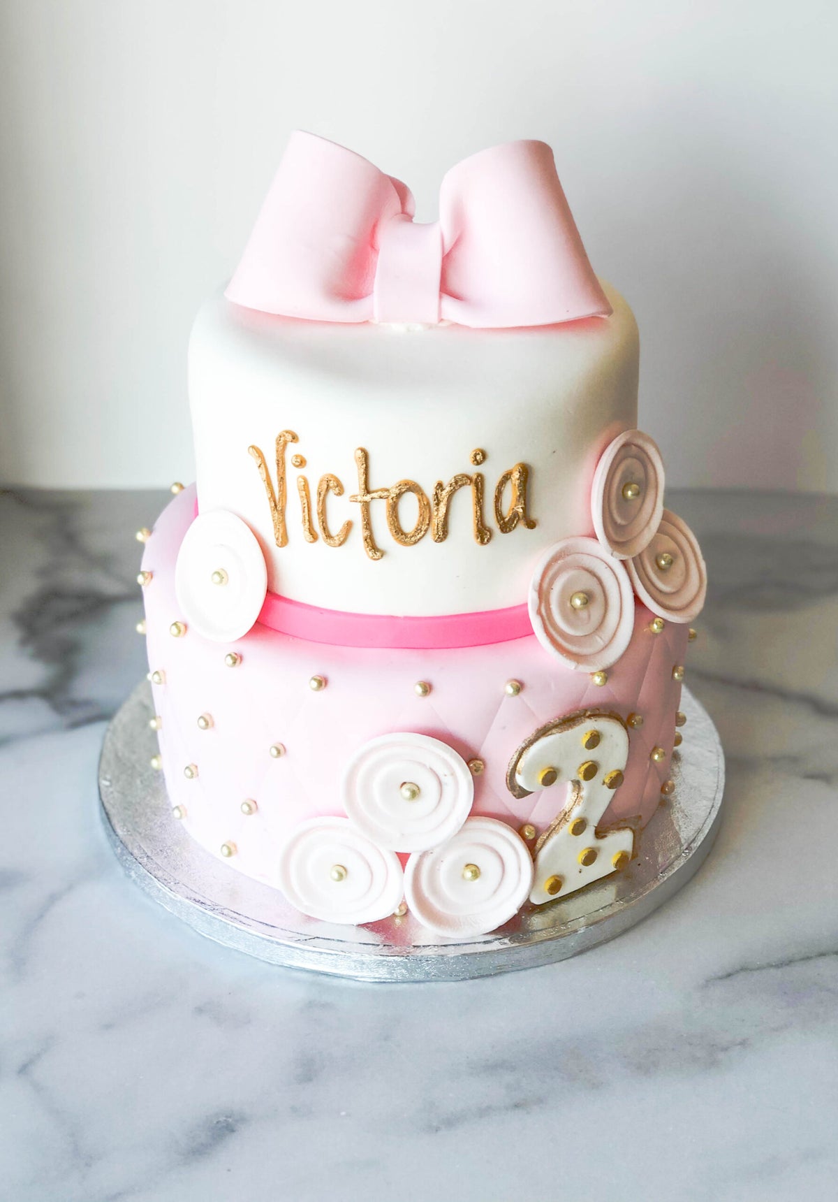 Pink Quilted Bow Cake, 2 Tier