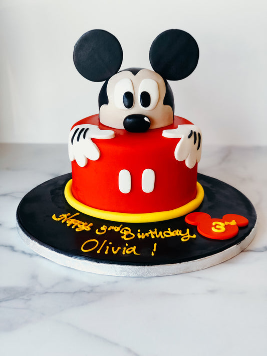 3D Mickey Mouse birthday cake with a sculpted character design